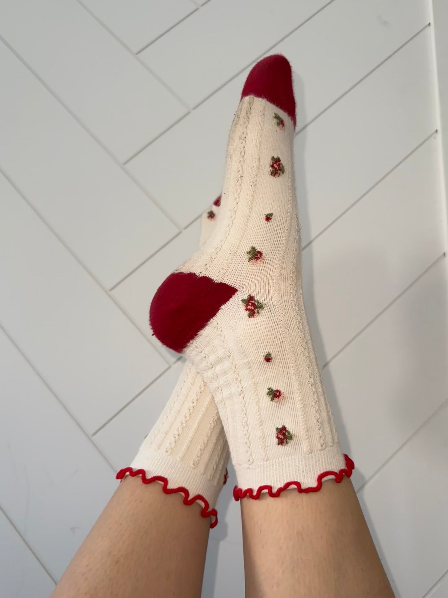 Red Roses Ruffle Socks