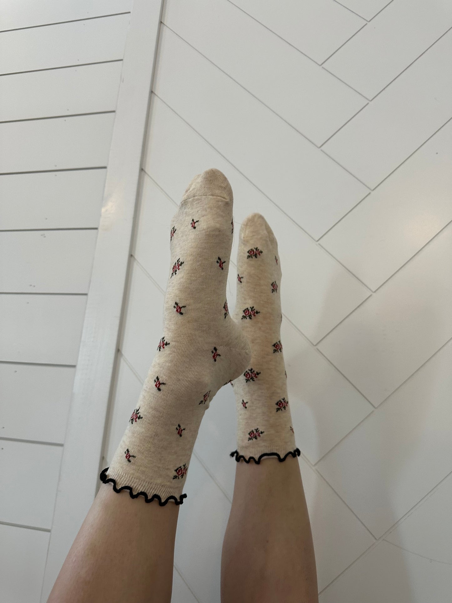 Beige & Rose Ruffle Socks