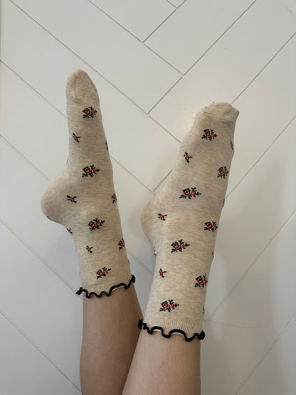 Beige & Rose Ruffle Socks