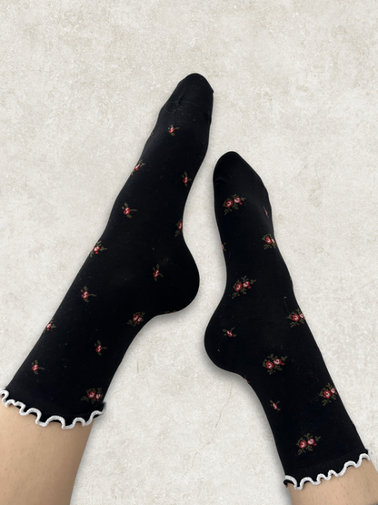 Black & Rose Ruffle Socks