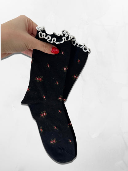 Black & Rose Ruffle Socks