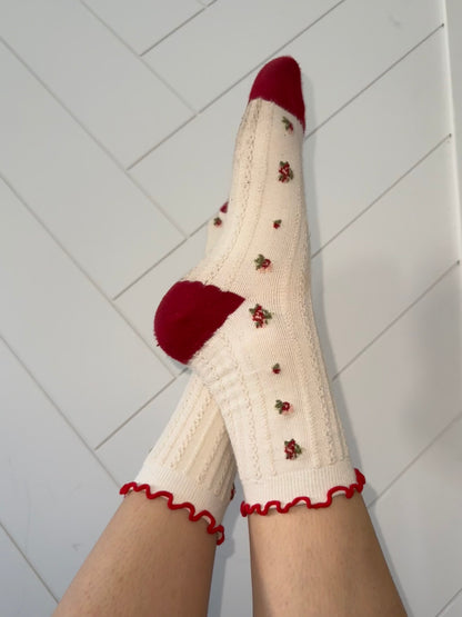 Red Roses Ruffle Socks