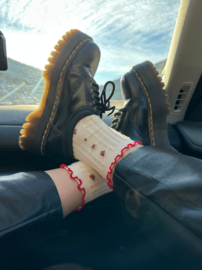 Red Roses Ruffle Socks