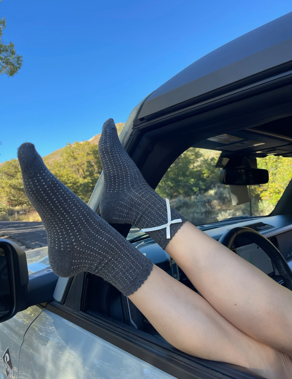 Chic Grey Ribbon Socks